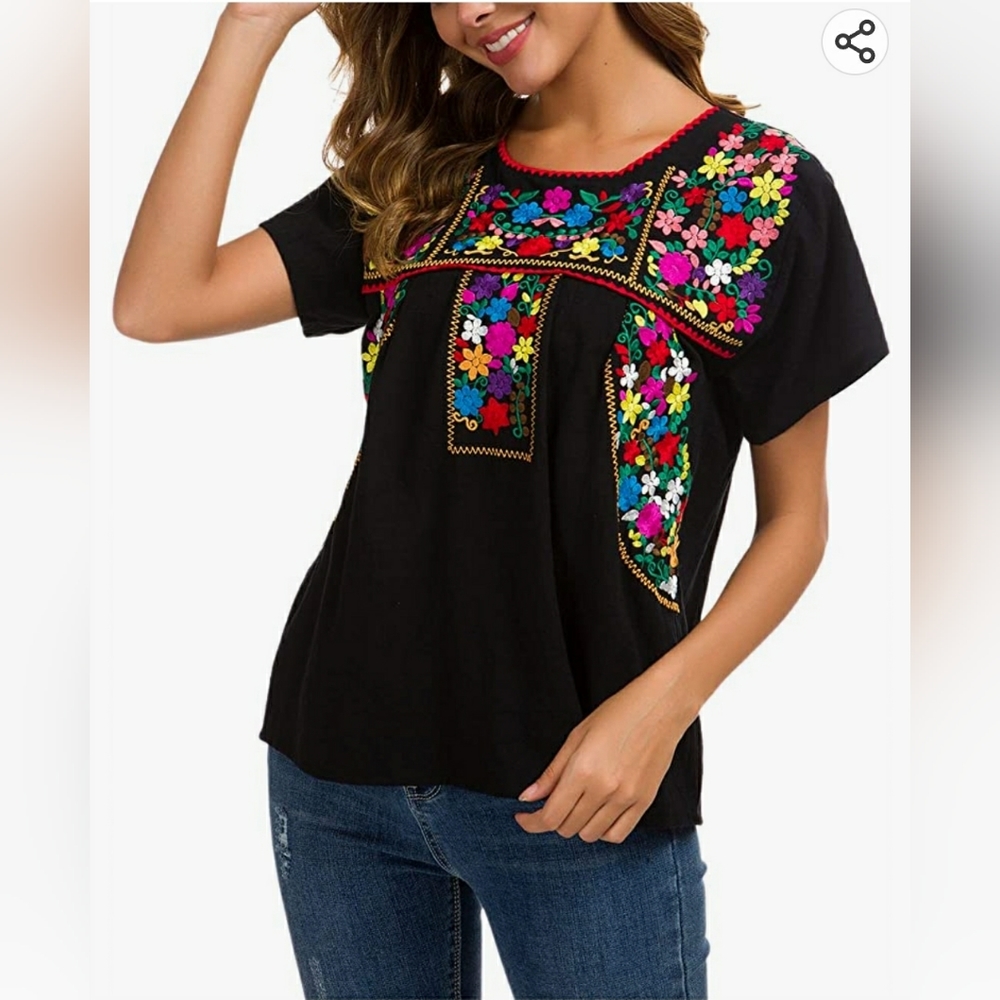 NWOT Mexican Embroidered Blouse by YZXDORWJ - Size Large